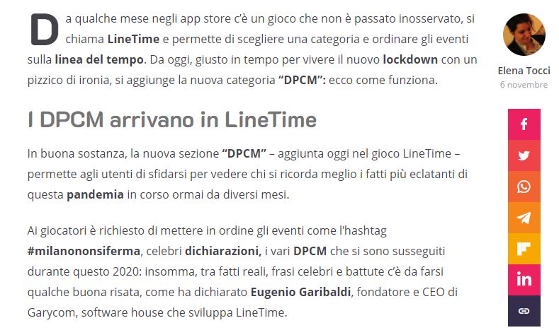 I DPCM arrivano in LineTime